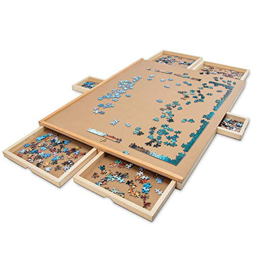 SkyMall 1000 Piece Puzzle Board | Premium Wooden Jigsaw Puzzle Table with 4  Magnetic Removable Storage & Sorting Drawers | 23