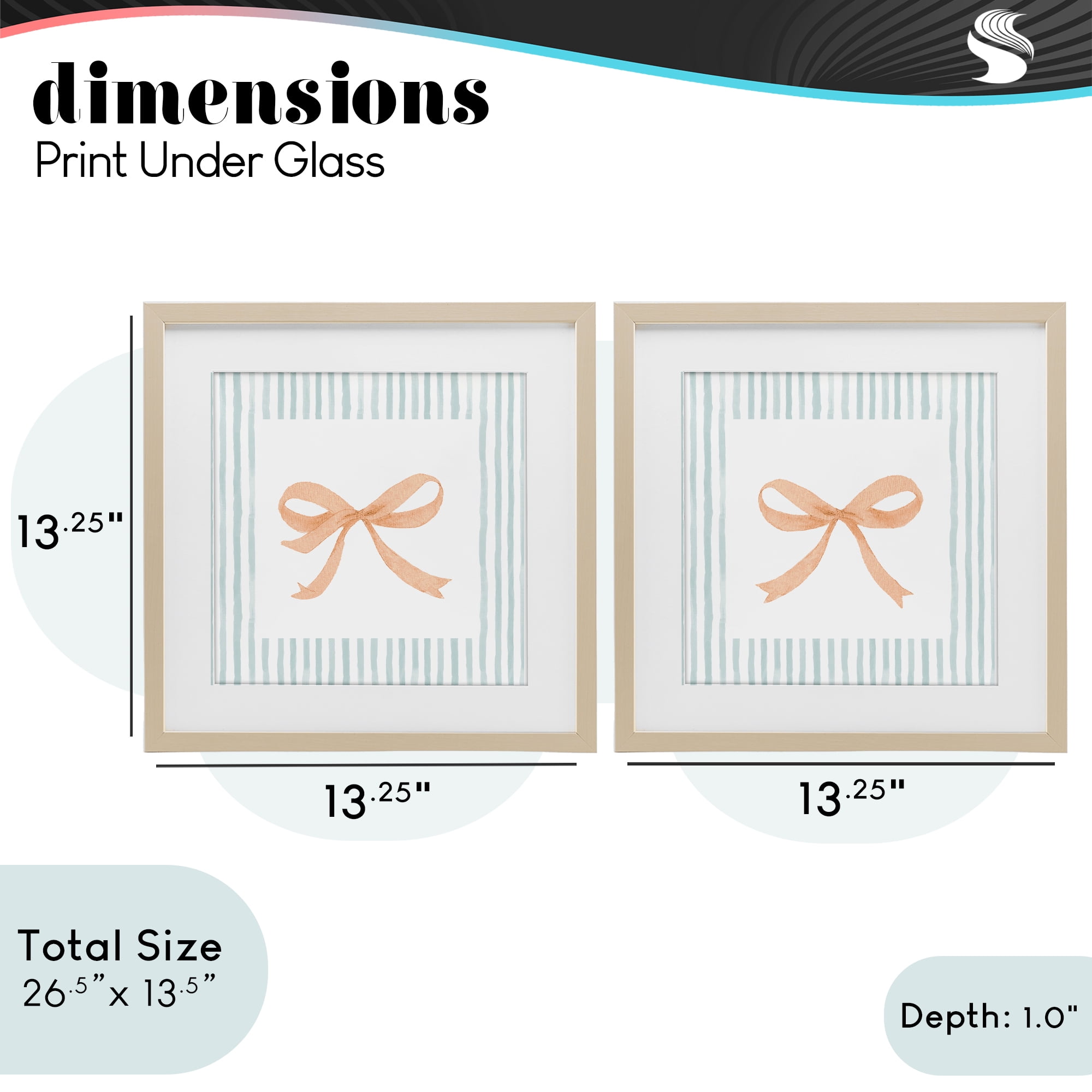 Stupell Industries Orange Bows and Blue Stripes 2 Piece Birch Framed Print Under Glass Set, design by Patricia Pinto
