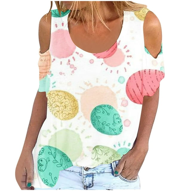 Birdeem Mode Femme Col Rond Imprimé Manches Courtes T-Shirt Blouse Hauts Chandail en Molleton