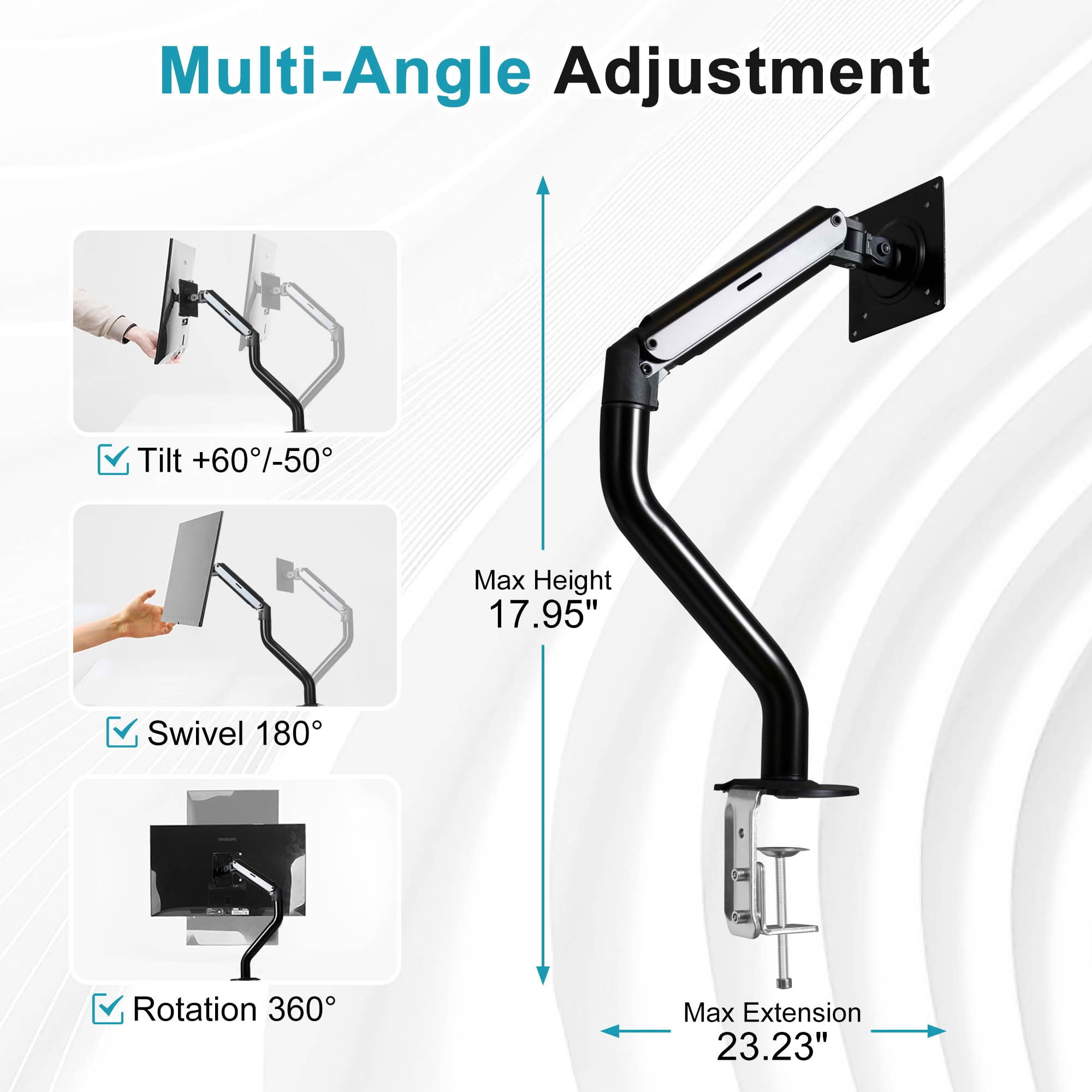 MAYEERTY Single Monitor Desk Mount for 15-32" Screens, Swivel & Height Adjustable Computer Monitor Stand