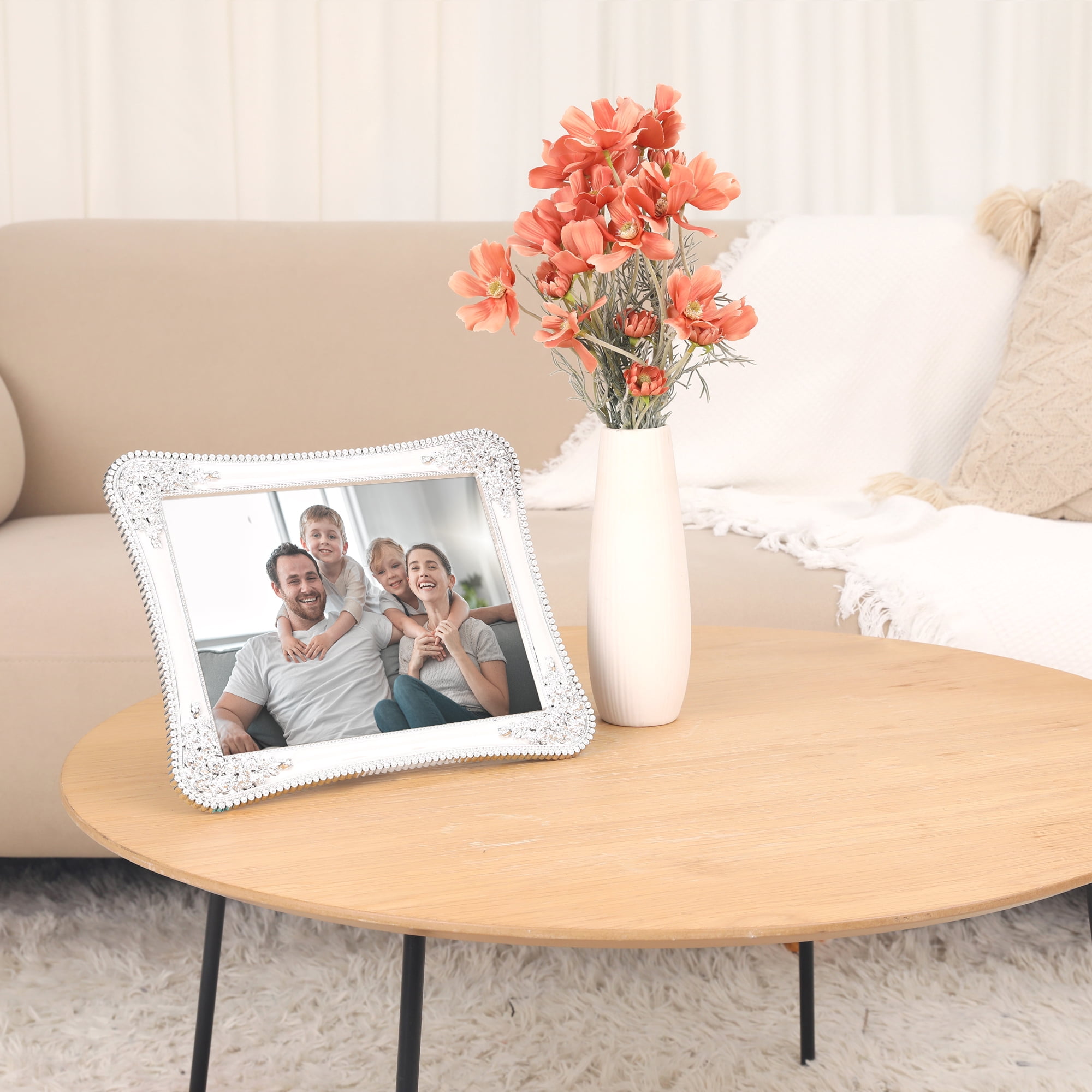 Unique Bargains Plated Picture Frame with Crystal Tabletop Decor Silver and White 5x7 in Silver and White/Gold and Black 4x6