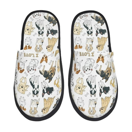 Balery I Love Dogs Slient Indoor Furry Fleece Comfort House Shoes Soft Non-Slip Home Shoes Cotton slippers House Slippers-- Medium