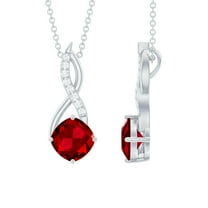 Rosec Jewels 1.50 CT Solitaire Infinity Necklace for Women with Created Ruby and Diamond, 14K White Gold
