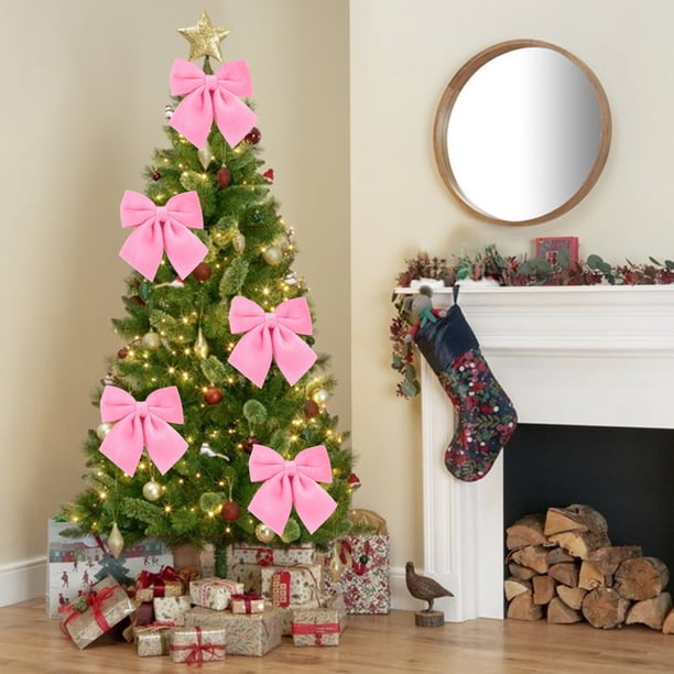 Lazo decorativo de árbol de Navidad - Pack de 2 lazos decorativos de terciopelo para regalos, coronas y decoración navideña, 5,12 pulgadas, rojo, amarillo, verde, rosa, blanco