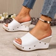 thumbnail image 6 of Women's Wide Width Espadrille Wedge Sandals, Slip-On Peep Toe Mules with Rivet Detail, Comfortable Casual Summer Heels, Black/White, 6 of 10