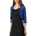 thumbnail image 4 of MODA NOVA Juniors Casual 3/4 Sleeve Sheer Lace Floral Open Front Shrug Top, 4 of 5