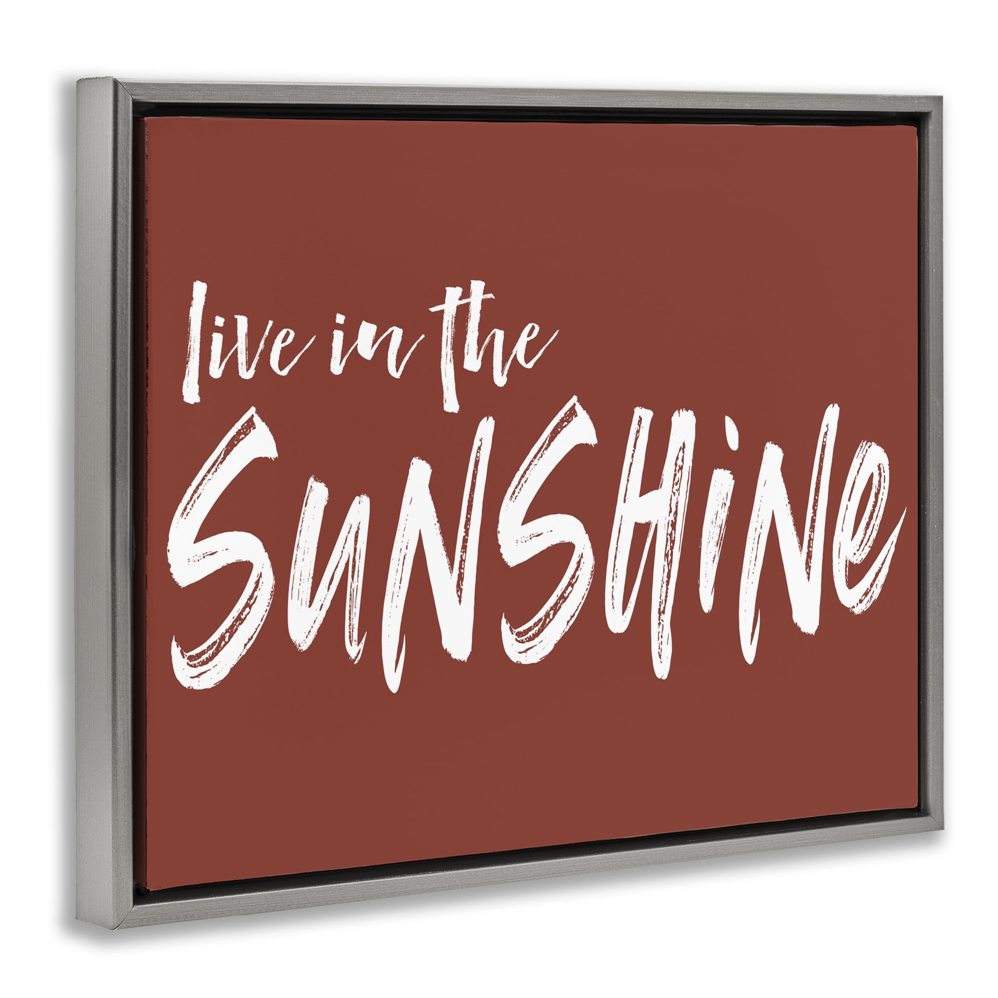 Live In The Sunshine Brown Gray Framed Floater Canvas Wall Art, design by Lettered and Lined