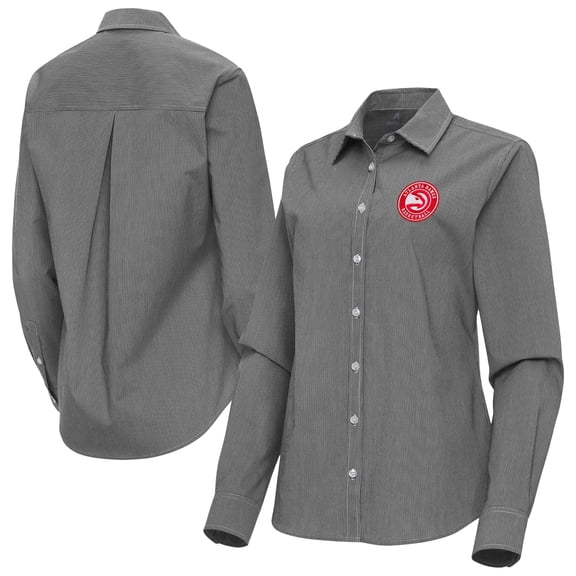 Women's Antigua Black Atlanta Hawks Porter Woven Long Sleeve Button-Up Shirt