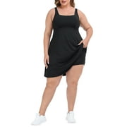 HDE Women Plus Size Workout Dress Built in Shorts & Bra Athletic Dress Black 20
