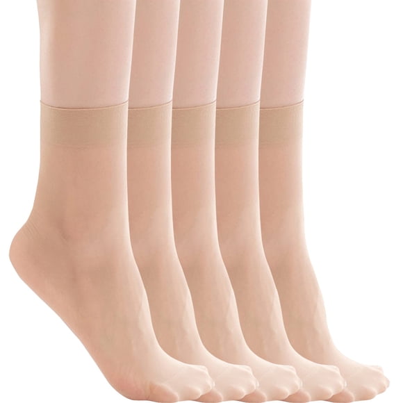 GDREDA Lot de 5 Chaussettes en Nylon pour Femmes Hauteur Cheville Collants Transparents Beige, Taille Unique