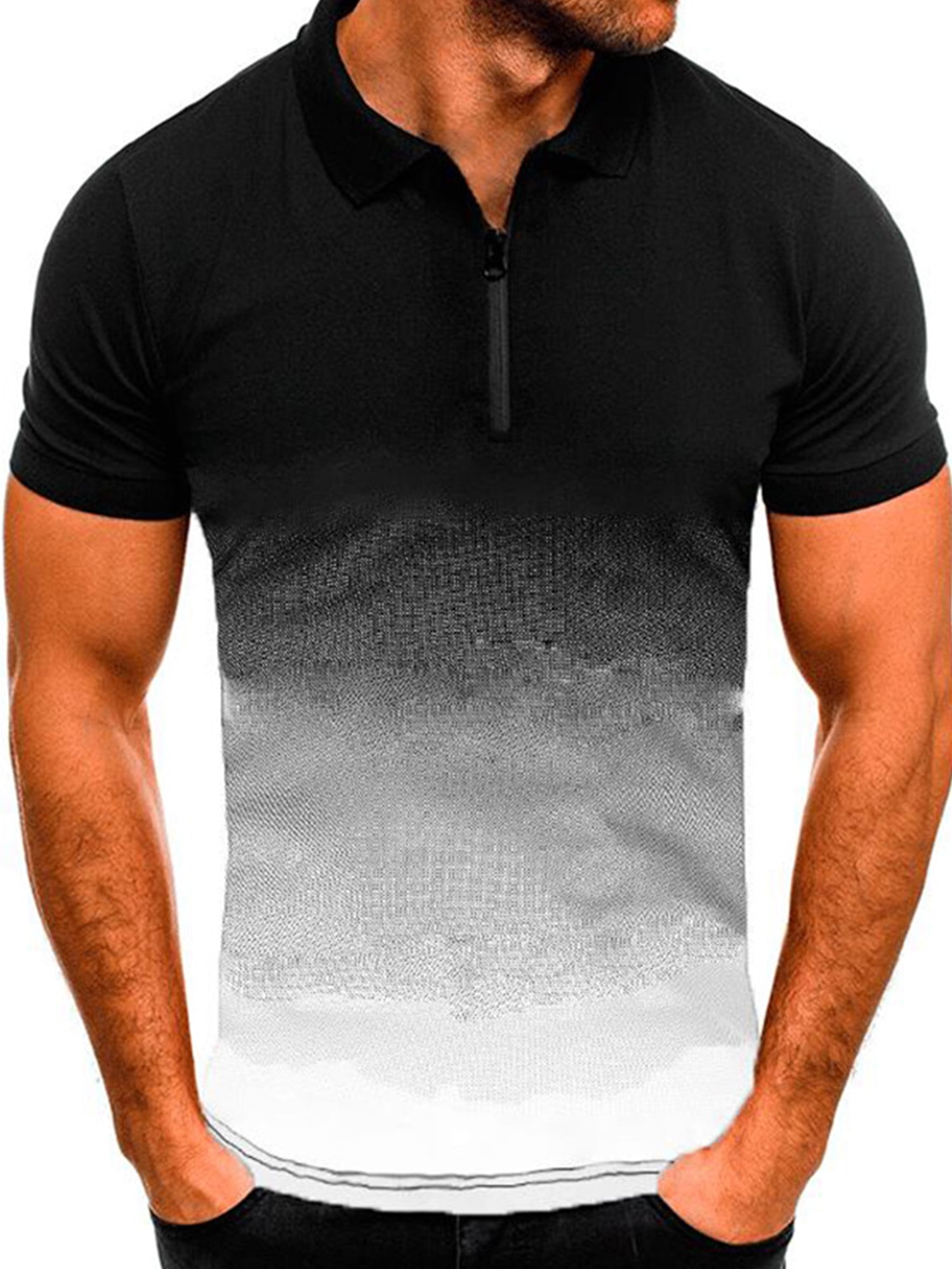 Polo Shirts Tops for Men Short Sleeve Stand-Collar Pullover Casual Tees Deers Print Slim-Fit Muscle T-Shirt Gift for Dad