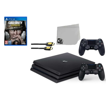 Sony PlayStation 4 Pro 1TB Gaming Console Black 2 Controller Included with Call of Duty WW2 BOLT AXTION Bundle Used