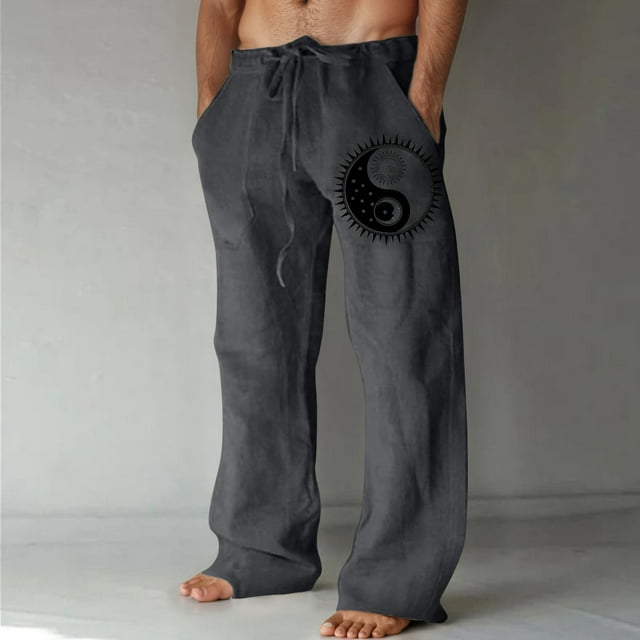 Timeless Linen Print Drawstring Trousers for Everyday Wear with Pockets Light Breathable Loose Fit Suitable for Daily Activities and Outdoor Adventures