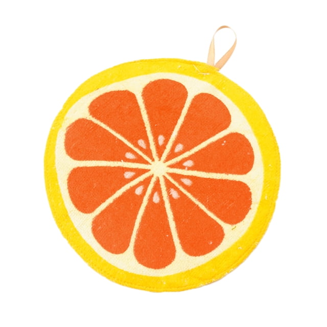 2pcs Hanging Fruit Pattern Hand Towels Cartoon Cleaning Cloth Quick-drying Dishcloth for Kitchen Bathroom (Orange)
