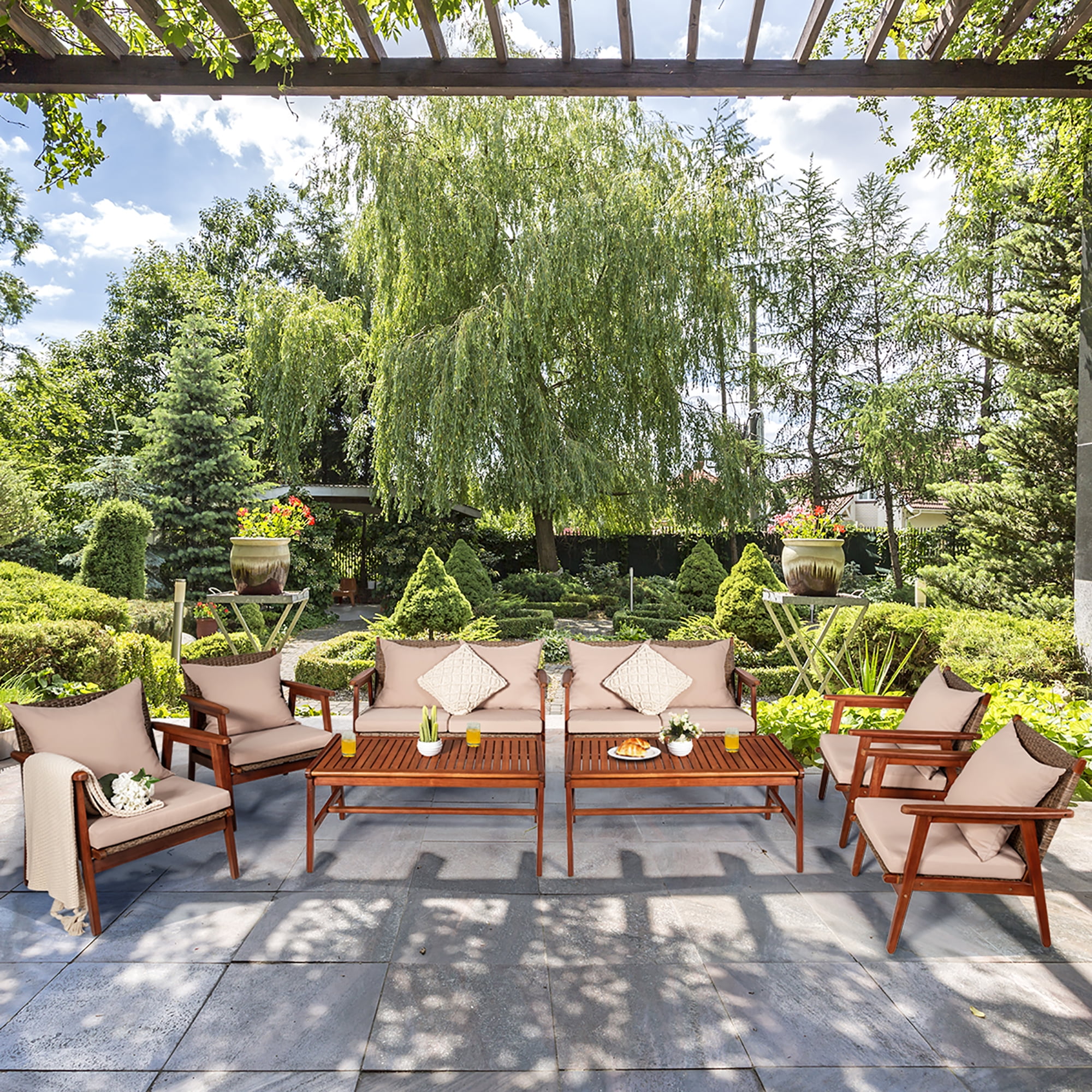 8PCS Patio Rattan Furniture Set with Acacia Wood Bangladesh Ubuy