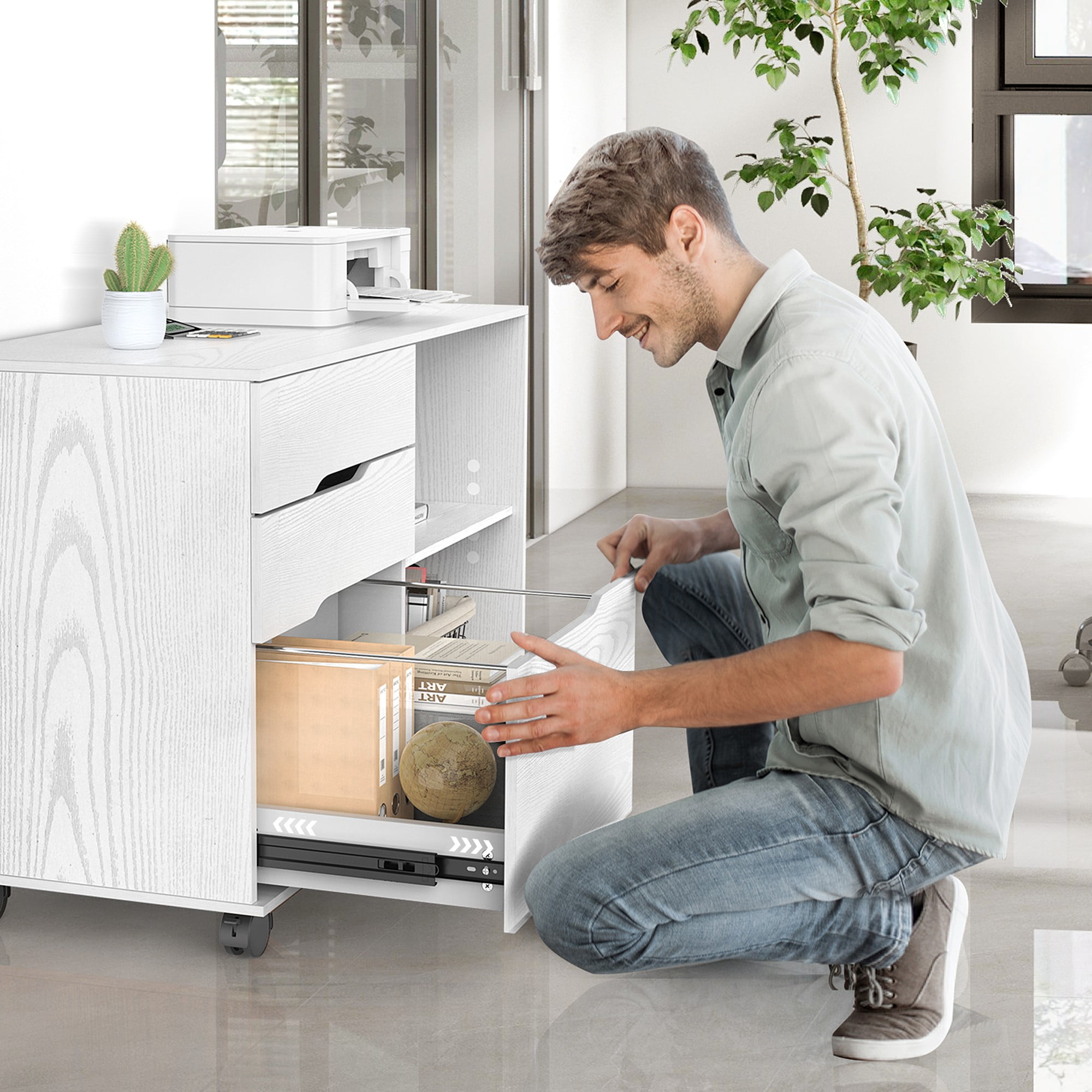 CONCETTA 3 Drawer Rolling File Cabinet with Lock, Under Desk Filing Cabinet for Letter/Legal/A4 Files, Home Office, White