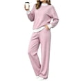 thumbnail image 3 of Dzrciro Striped Two Piece Sets for Women, Plus Size Striped Long Sleeve Crew Neck Pullover Tops and Elastic Waist Wide Leg Pants with Patch Pockets, Casual Loose Sweatsuits S‑2XL, 3 of 6