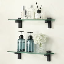 KES Glass Shelf for Bathroom 2 Pack, 15.8 Inch Tempered Glass Floating Shelves Wall Mounted Matte Black, WMBS001S40BKP2