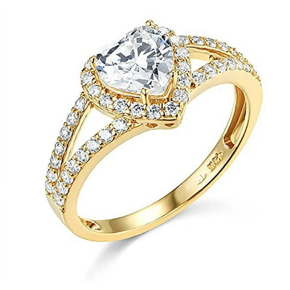 1.90 Ct Heart Shape Halo Solid 14K Yellow Gold Engagement Wedding Promise Ring