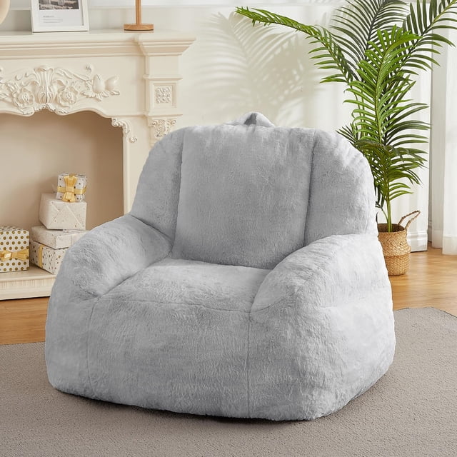 Yeshouse Silla puff gigante de pelo sintético con relleno, sofá de suelo grande para adultos