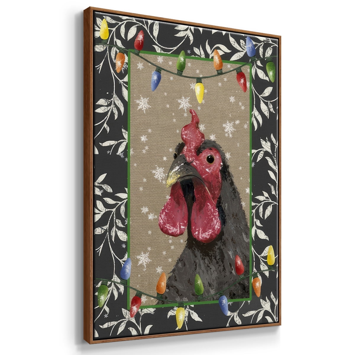 County Christmas Farm IV - Framed Gallery Wrapped Holiday Canvas - 17 x 25 - Rosewood Frame