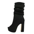 thumbnail image 2 of FSJ Women Classic Peep Open Toe Slouch Ankle Boots Platform Chunky Block High Heels Bootie Pull On Office Fashion Shoes Size 6 Black, 2 of 5