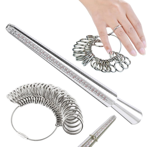 Cevemin Stainless Iron Ring Mandrel Finger Gauge Sizer Set - US and EU Size Measuring Tool for Jewelry Making and Ring Sizing