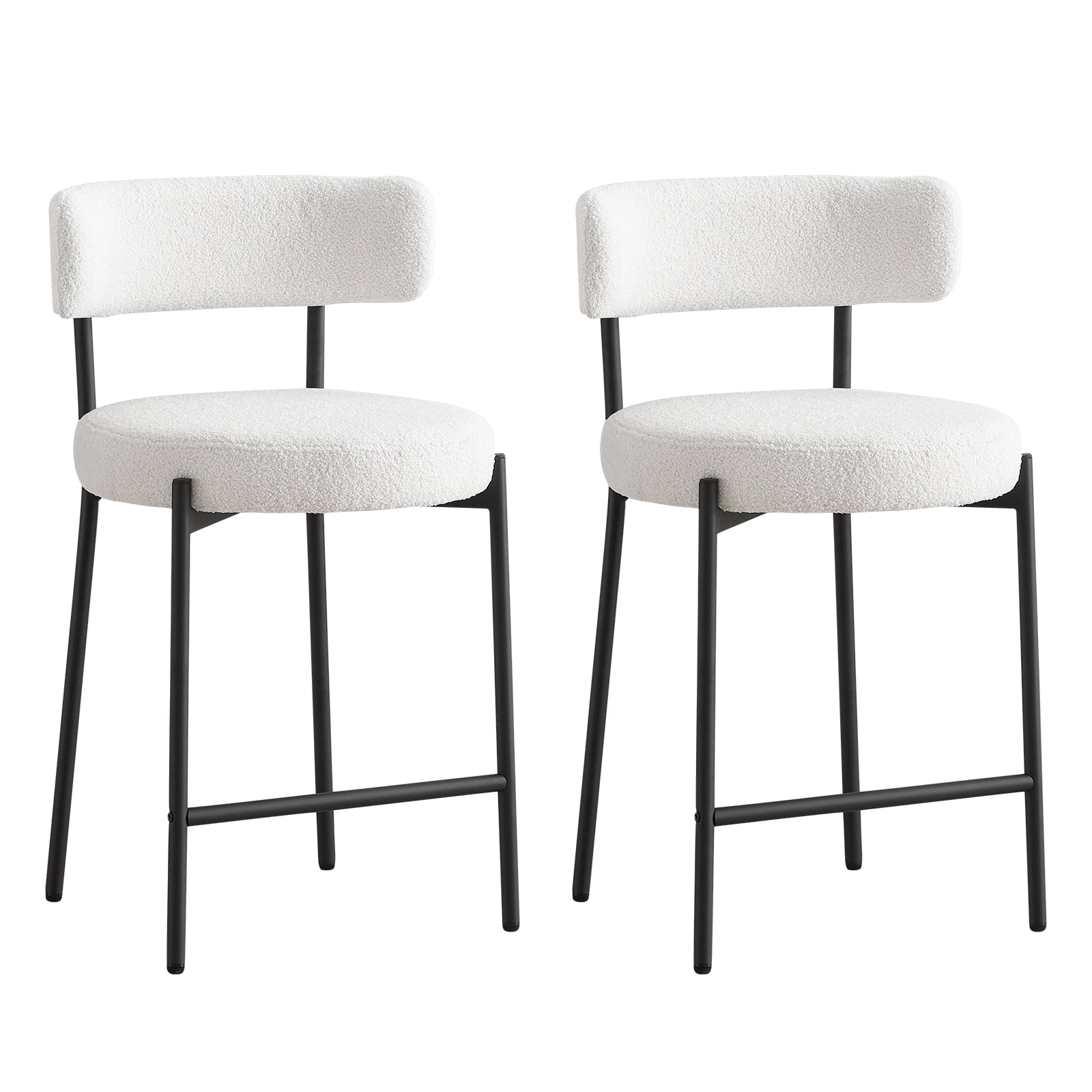 Furniliving Bar Stools Set of 2, Modern Counter Height Bar Stools with Back, Upholstered Bar Height Barstools for Kitchen Counter/Home Bar/Dining Room, White