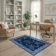 thumbnail image 2 of ODIKA 4'x6' Washable Area Rug Nautical Ocean Motif Border Scattered Symmetrical Animals Turtle Refined for Home Office, Under Desk, Non-Slip Chair-Friendly, Flatwoven, 2 of 7