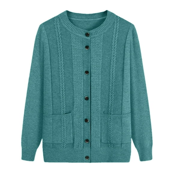 Middle Elderly Sweaters Autumn Winter Women Casual Cardigan Old Round Neck Knitwear Cardigan Sweaters for Women