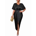 thumbnail image 2 of Women'S Satin Silky Long Sleeve V Neck Lace Up High Waist Side Split Maxi Dress, 2 of 7