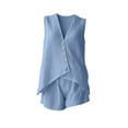 thumbnail image 4 of Womens 2 Piece Sets Summer Outfits Tank Top Matching Shorts Sets Women's Summer Loose Casual Sleeveless V-Neck Shorts Set Blue L, 4 of 6