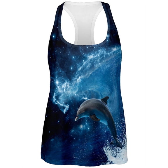Dolphin IN SPACE Ocean Wave All Over Womens Tank Top - 2X-Large