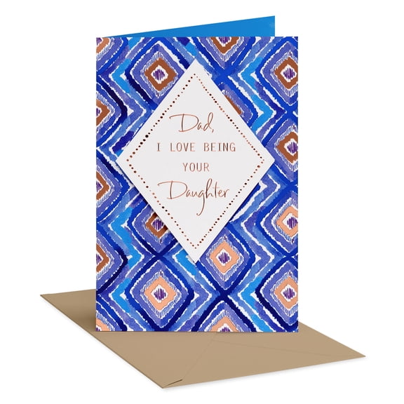 American Greetings Father's Day Card for Dad from Daughter, Blue Geometric Pattern with Gold Accents, Includes Envelope