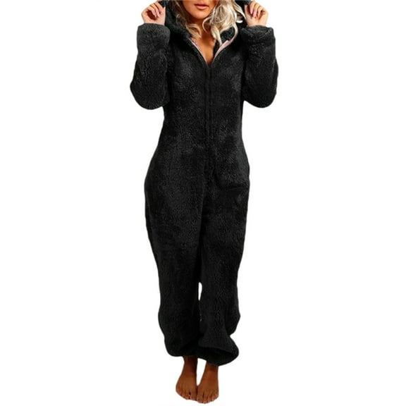 Wovilon Rossa Women's Warm Fleece Hooded Footed Zipper Pajamas Soft Adult Onesie Footie with Hood for Winter