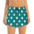 thumbnail image 2 of Gukieu White Polka Dots With Teal Background Print Women's Sports Shorts with Drawstring Elastic Waistband for Running, Yoga, Fitness-Large, 2 of 7