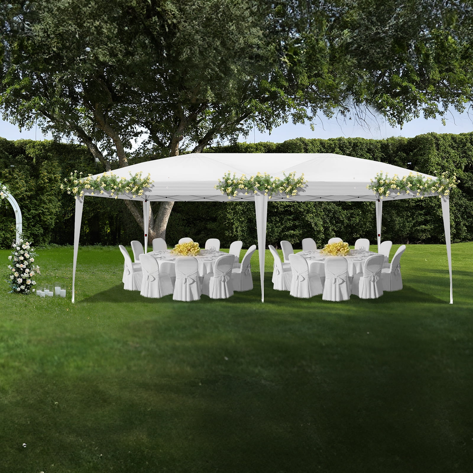 10'x20' Instant Pop Up Canopy Tent White, No Sidewalls Design, 28/22mm Powder Coated Steel Frame, 10x20mm Crossbar, 210D Oxford Outdoor Folding Tent with Carry Bag, No Sandbags