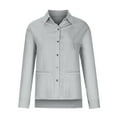 thumbnail image 4 of VEKDONE Women's Cotton Linen Button Shirts Fall Long Sleeve Lapel Work Blouse Casual Loose Lightweight Thin Tops Solid Color Basic Shirt, 4 of 6