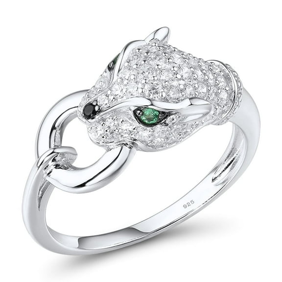 Santuzza Panther Ring 925 Sterling Silver Leopard Rings Cubic Zirconia Green Spinel Jaguar Jewelry