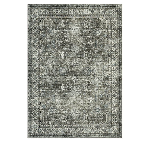 Soft Vintage Washable Indoor Area Rug,Durable Soft Non Slip Rugs with TPE Backing Low Pile Floor Cover for Bedroom Dining Room Home Office Entryway
