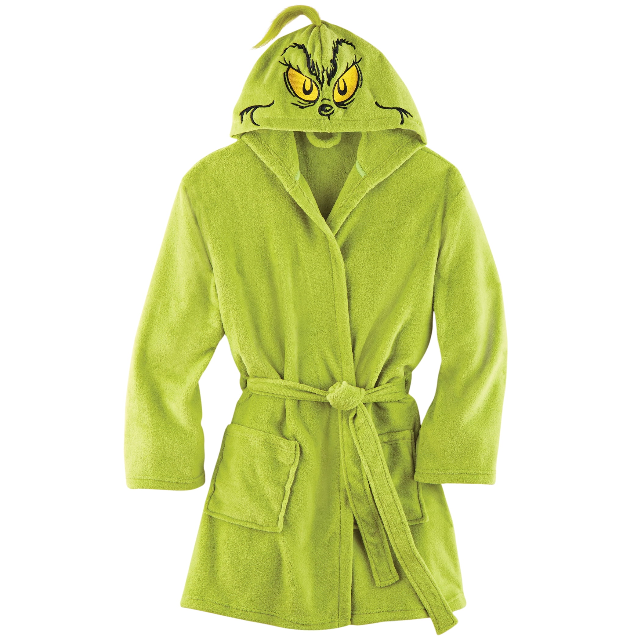 Collections Etc Unisex Hooded Grinch Plush Robe with Tie Belt