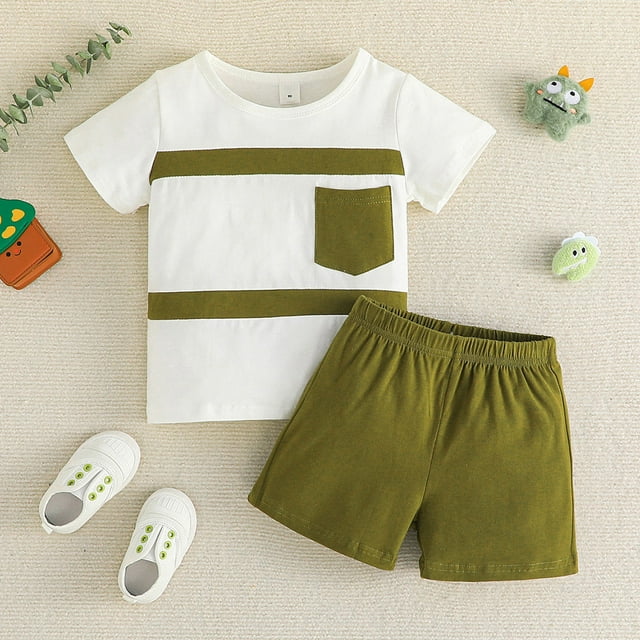 Ensemble de Classification de Produits pour Garçons, Ensemble d'Été à Manches Courtes avec Poche, Shorts, Ensemble Deux Pièces pour Enfants