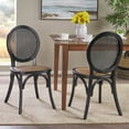 thumbnail image 3 of Vintage Black Rattan Dining Chairs (Set of 2) - Elm Wood Frame, Cane Back, 17.75" Wide, Matte Black, for Kitchen & Dining Room., 3 of 13