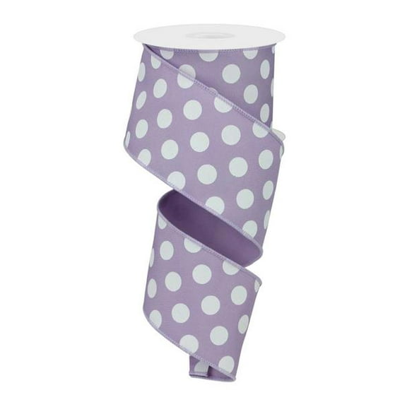 Polka Dots Wired Edge Ribbon - 10 Yards (2.5 Inch, Lavender)
