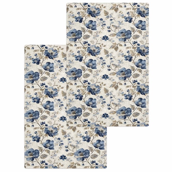 Blue Gray Spring Floral Kitchen Dish Towels for Drying Dishes Set of 2, Vintage Botanical Waffle Weave Microfiber Hand Tea Bathroom Towels Quick Dry & Absorbent Towel 15.7x23.6
