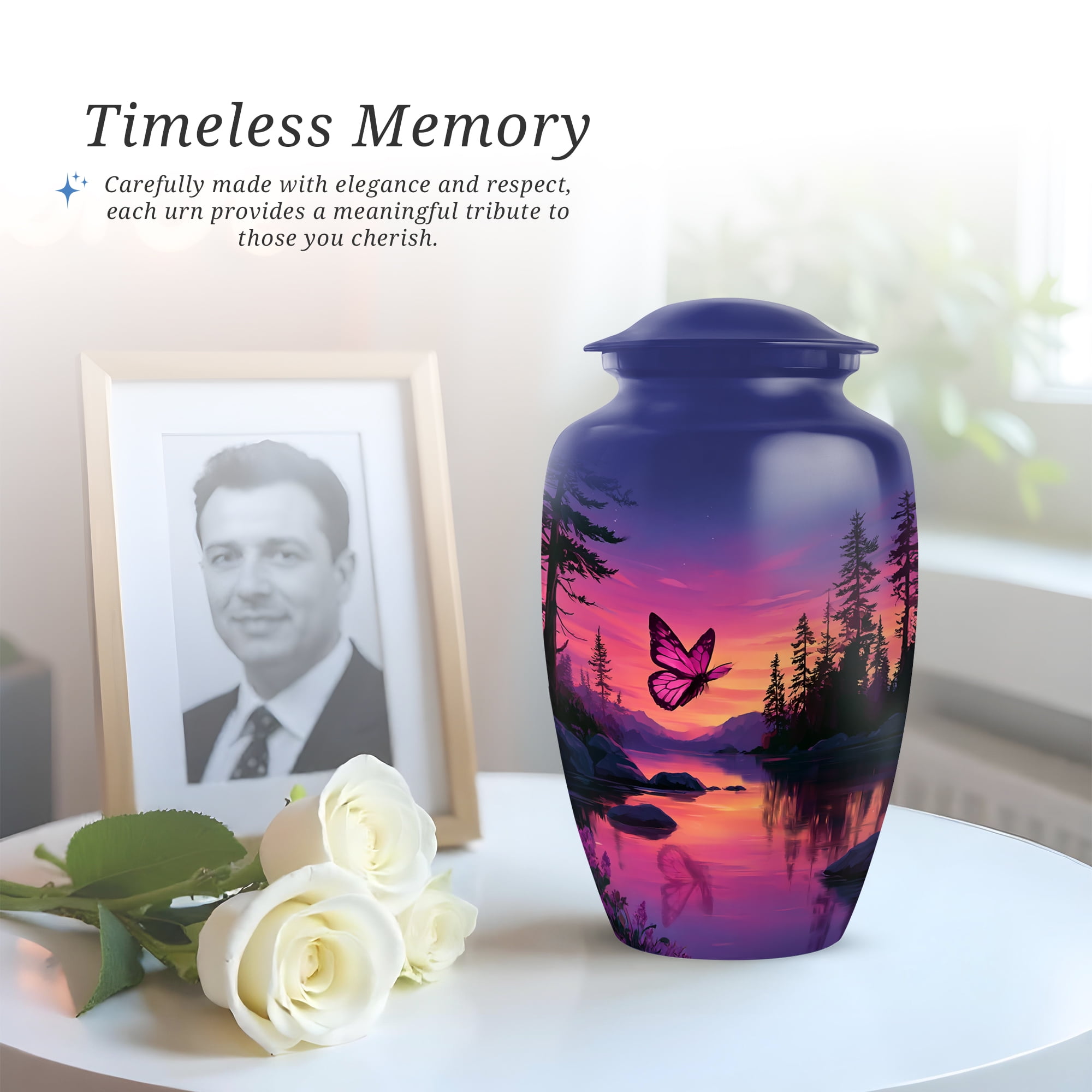 Butterfly Urns For Ashes Adult Female Mother - Adult Urns For Human Ashes Women - Blue Urn For Human Ashes Male - Large Decorative Urn For Man And Woman, 10 Inch