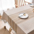 thumbnail image 2 of Rectangle Waterproof Tablecloth, 55x102" Embroidery Burlap Linen with Tassel, Stain and Water Resistant Table Cover for Kitchen Dining Room(Coffee Lines), 2 of 4