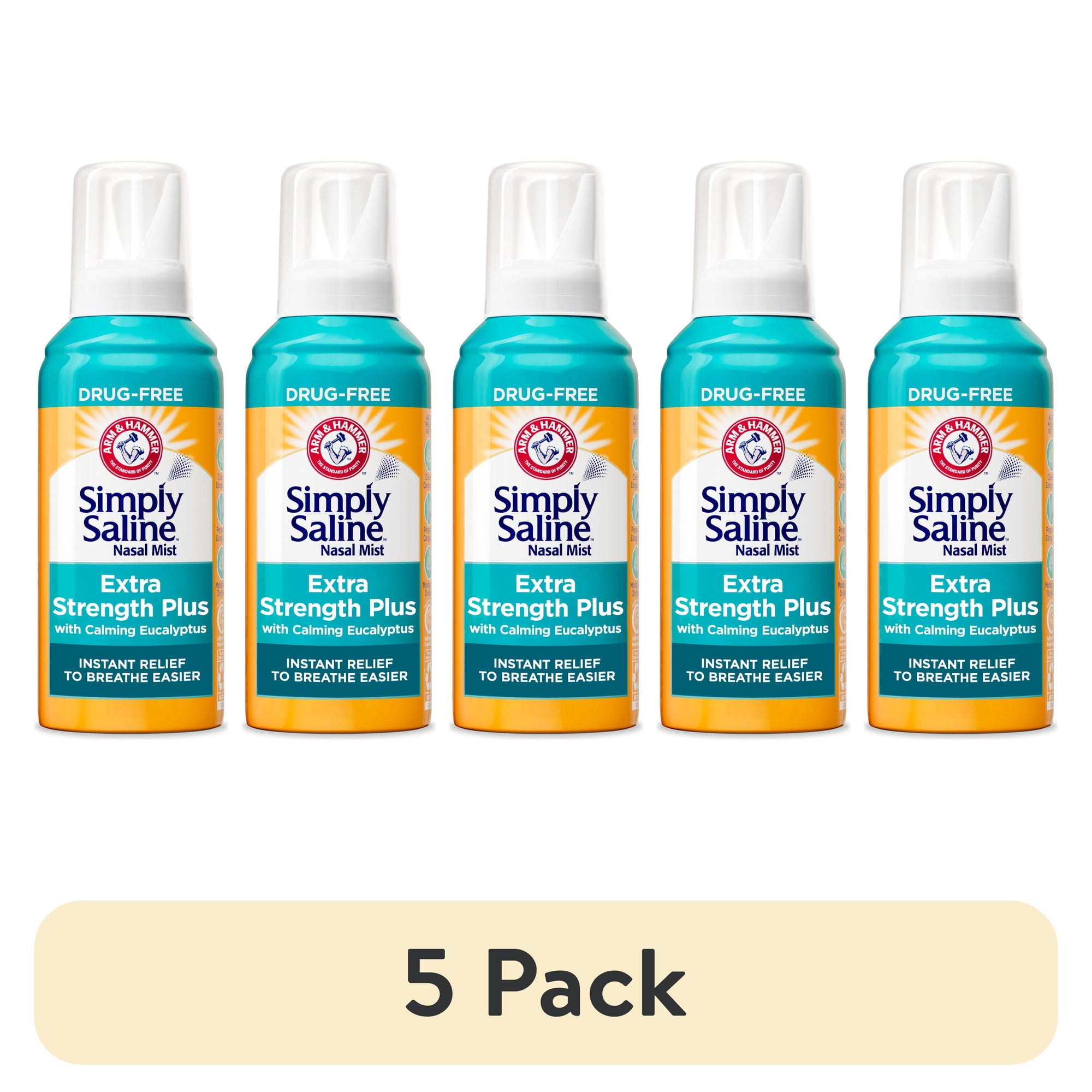 (5 pack) ARM & HAMMER Simply Saline Extra Strength Plus Eucalyptus Nasal Spray for Severe Congestion, 4.6 oz