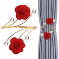 thumbnail image 2 of QIDESHIP Anneaux de Rideau Rouges avec Perles et Roses Rouges, Ballon de Fête en Métal, un Anneau de Rideau, Embrasses de Rideau Rose Rouge avec Perles Embrasses de Rideau Décoratives Dorées Fait Main, 2 of 9