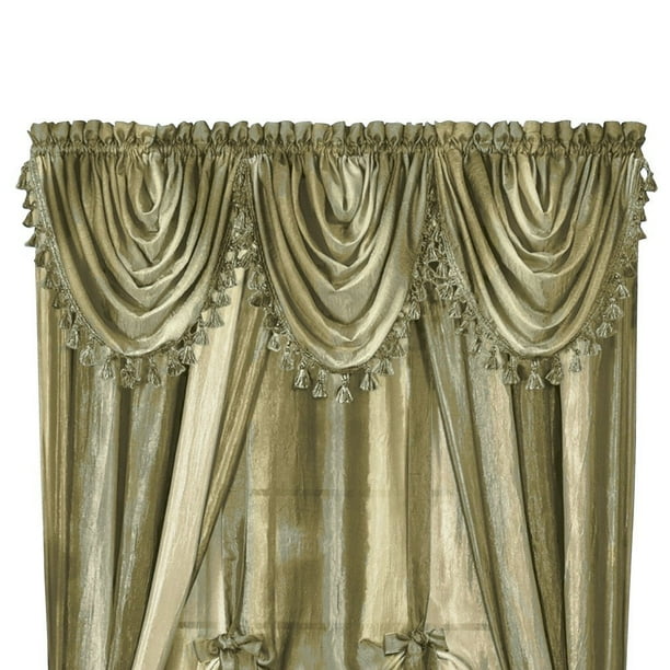 Ombre Shimmery Sheer 42 X46 Waterfall Rod Pocket Window Curtain Valance Sage Features A Finish And Is Easy To Hang By Collections Etc Com Ombre Shimmery Sheer 42 X46 Waterfall, How To Hang Waterfall Valance Curtains